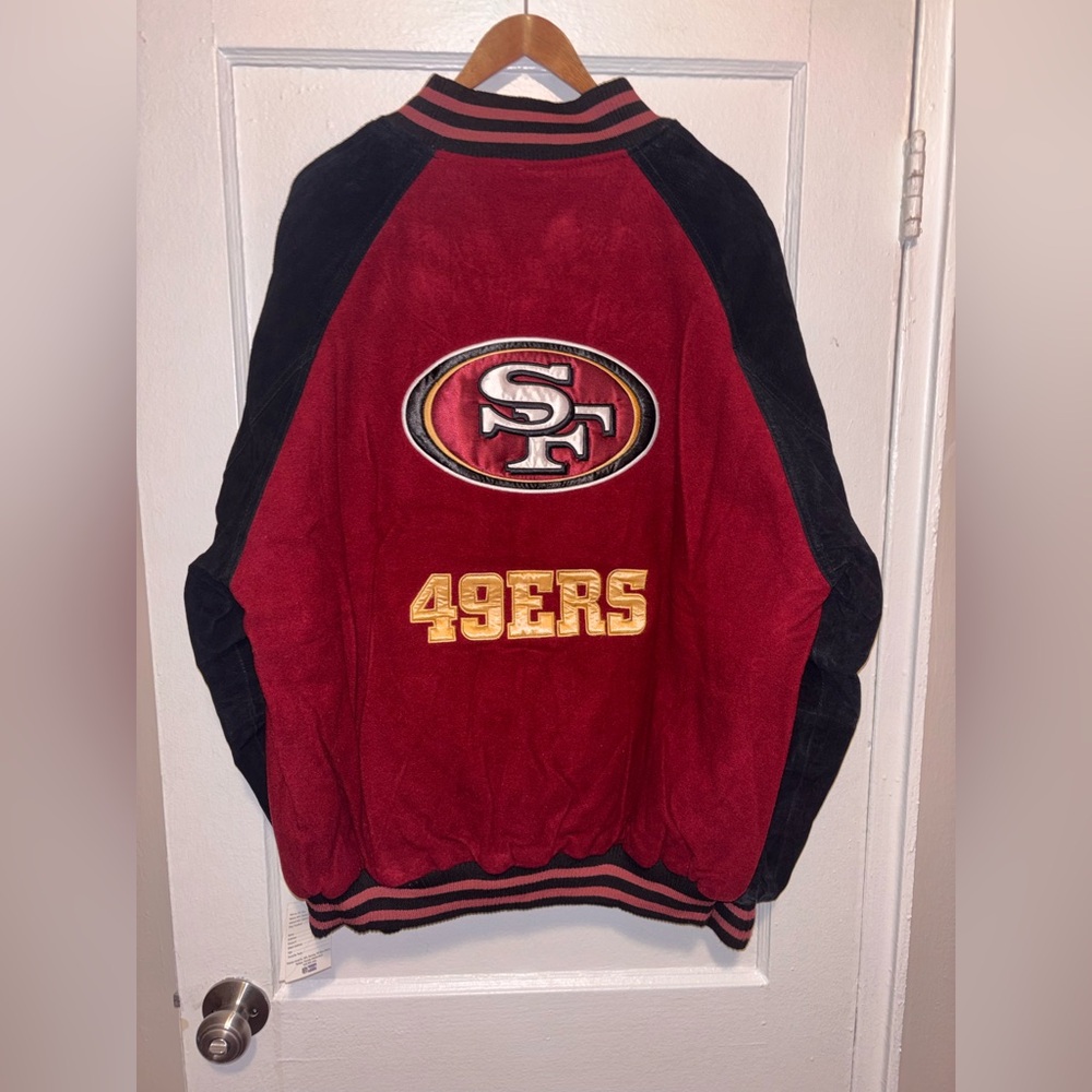 NWT Vtg 2000s NFL San Francisco 49ers Bomber Leather Jacket XL Embroidered Red